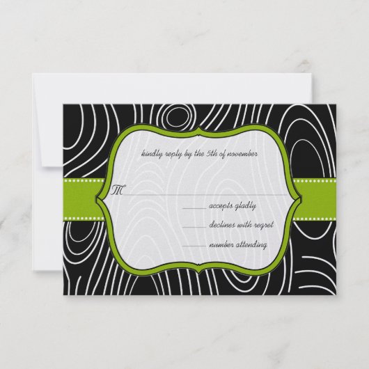 Apple Green & Black Wood Grain Wedding Dots RSVP Karte (Vorderseite)