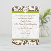Apple Green & Brown Damask Einladung (Stehend Vorderseite)