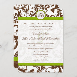 Apple Green & Brown Damask Einladung