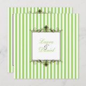 Apple Green, Brown, White Stripes Scrolls laden ei Einladung (Vorne/Hinten)