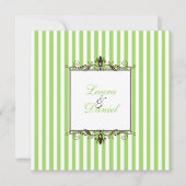 Apple Green, Brown, White Stripes Scrolls laden ei Einladung (Vorderseite)