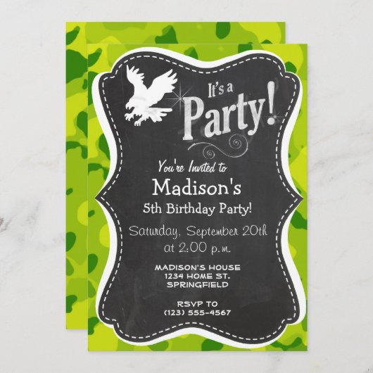 Apple Green Camouflage; Adler Einladung (Vorne/Hinten)