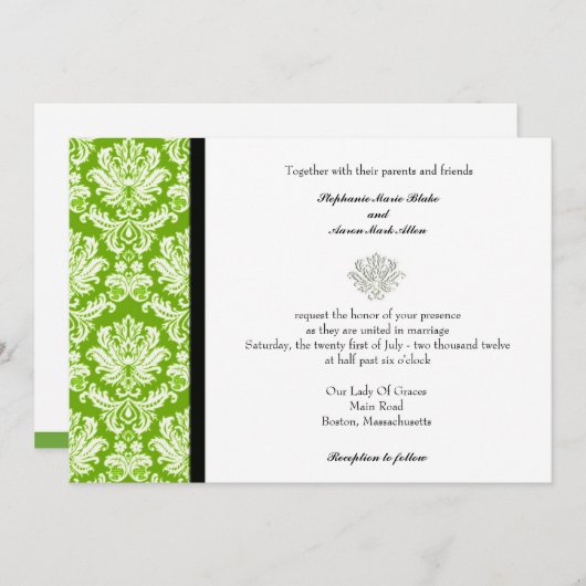 Apple Green Classic Damask Einladung (Vorne/Hinten)