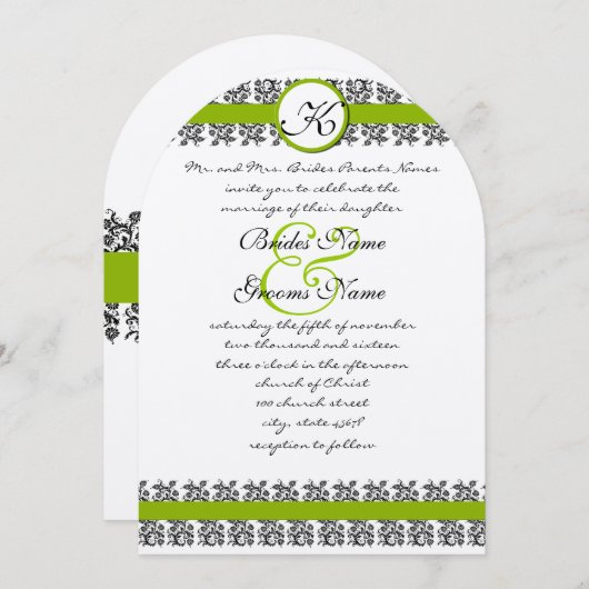 Apple Green Damask Borders Wedding Invitation Einladung (Vorne/Hinten)