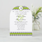 Apple Green Damask Borders Wedding Invitation Einladung (Stehend Vorderseite)