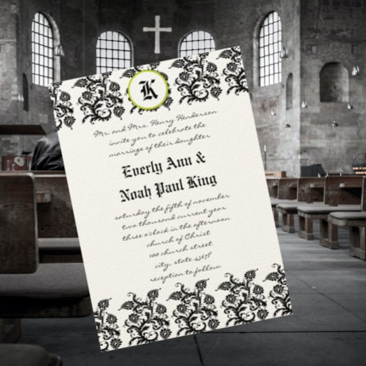 Apple Green Damask Borders Wedding Invitation Einladung