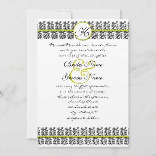 Apple Green Damask Borders Wedding Invitation Einladung (Vorderseite)