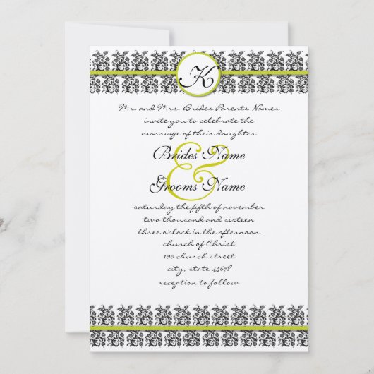 Apple Green Damask Borders Wedding Invitation Einladung (Vorderseite)