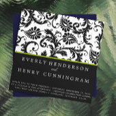 Apple Green Damask Monogram Wedding Einladung