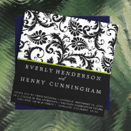 Apple Green Damask Monogram Wedding Einladung