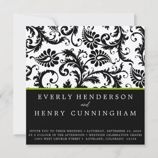 Apple Green Damask Monogram Wedding Einladung (Vorderseite)