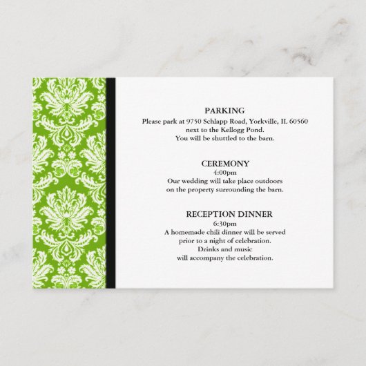 Apple Green Damask Wedding Card Begleitkarte (Vorderseite)