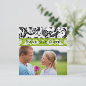 Apple Green Damask-Wirbel beim Hochzeitstich speic Save The Date (Stehend Vorderseite)
