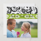 Apple Green Damask-Wirbel beim Hochzeitstich speic Save The Date (Vorderseite)