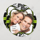 Apple Green Damask-Wirbel beim Hochzeitstich speic Save The Date (Vorne/Hinten)