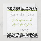 Apple Green Damask-Wirbel beim Hochzeitstich speic Save The Date (Vorderseite)
