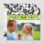 Apple Green Damask-Wirbel beim Hochzeitstich speic Save The Date (Vorne/Hinten)