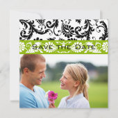 Apple Green Damask-Wirbel beim Hochzeitstich speic Save The Date (Vorderseite)