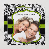 Apple Green Damask-Wirbel beim Hochzeitstich speic Save The Date (Vorne/Hinten)