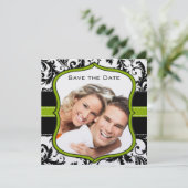 Apple Green Damask-Wirbel beim Hochzeitstich speic Save The Date (Stehend Vorderseite)