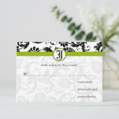 Apple Green Damask Wirbel Hochzeitsfeier RSVP Karte (Stehend Vorderseite)