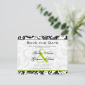 Apple Green Damask Wirbel Hochzeitsfeier Save The Date (Stehend Vorderseite)
