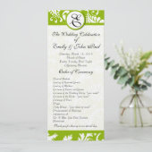 Apple Green Damask Wirbel Hochzeitsprogramm Programm (Stehend Vorderseite)