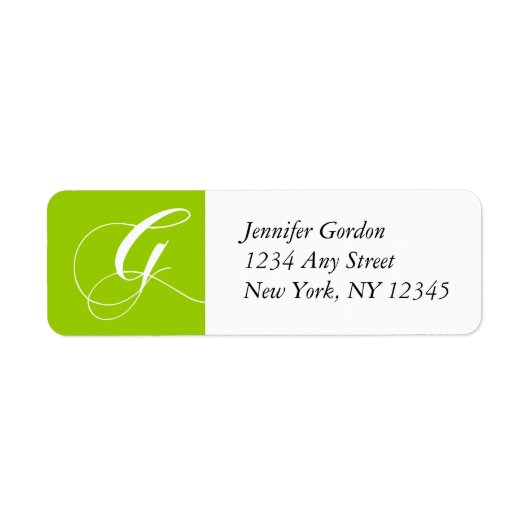 Apple Green Elegant Monogram G Return Adress Label (Vorne)