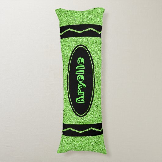 Apple Green Glitzer Crayon Body Pillow + Name Seitenschläferkissen (Vorderseite Vertikal)