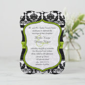 Apple Green Hearts Vintag Damask Wedding Einladung (Stehend Vorderseite)