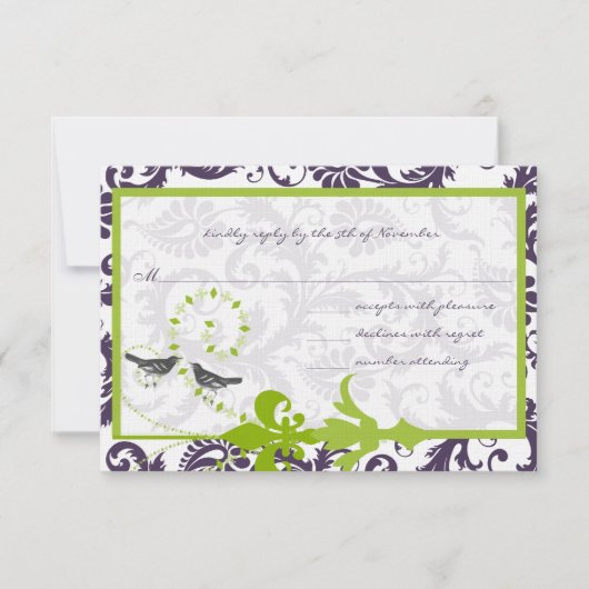Apple Green Lapis Lila Bird Response Card RSVP Karte (Vorderseite)
