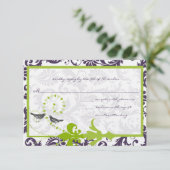Apple Green Lapis Lila Bird Response Card RSVP Karte (Stehend Vorderseite)