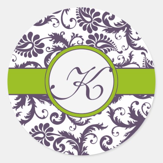 Apple Green & Lapis Lila Damask Wedding Stickers (Vorderseite)