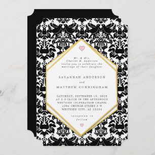 Apple Green LoveBird Vintag Damask Wedding Einladung