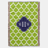 Apple Green mit marokkanischer #5 Navy 3 Initial M Decke (Vorderseite Vertikal)