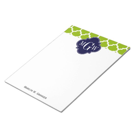 Apple Green mit marokkanischer #5 Navy 3 Initial M Notizblock (angewinkelt)