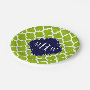 Apple Green mit marokkanischer #5 Navy 3 Initial M Pappteller