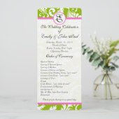 Apple Green & Pink Damask Wirbel Hochzeitsprogramm Programm (Stehend Vorderseite)