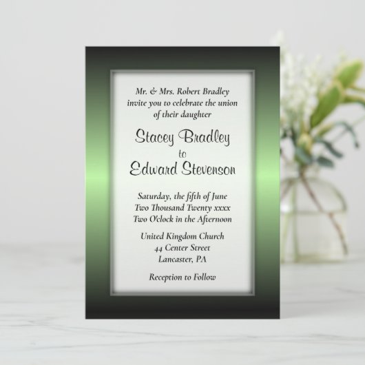 Apple Green Shine Dated Front Wedding Einladung (Stehend Vorderseite)