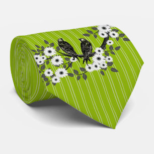 Apple Green Stripes Vintag Bird Daisy Wedding Kraw Krawatte