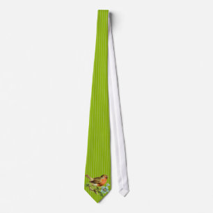 Apple Green Stripes Vintag Bird Wedding Krawatte