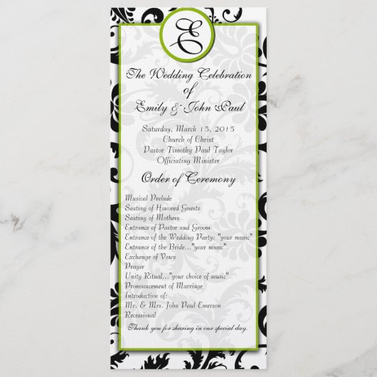 Apple Green Trim Black Damask Wedding Program Programm (Vorderseite)