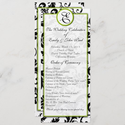Apple Green Trim Black Damask Wedding Program Programm (Vorne/Hinten)
