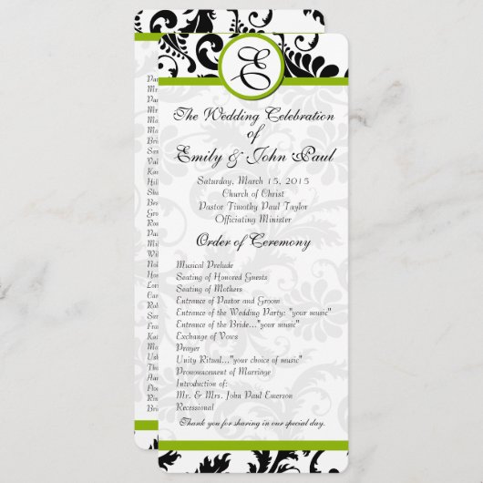 Apple Green Trim Black Damask Wedding Program Programm (Vorne/Hinten)