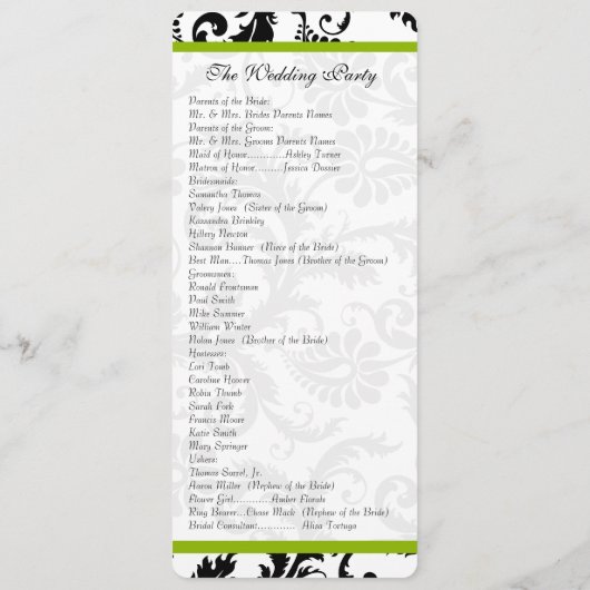 Apple Green Trim Black Damask Wedding Program Programm (Rückseite)