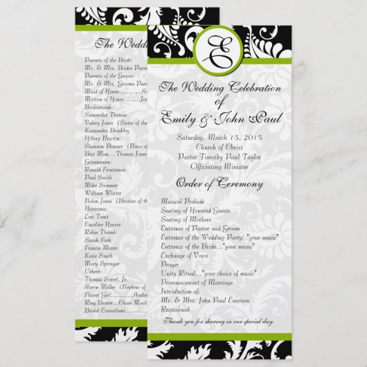 Apple Green Trim Damask Wirbel Hochzeitsprogramm Programm (Vorne/Hinten)