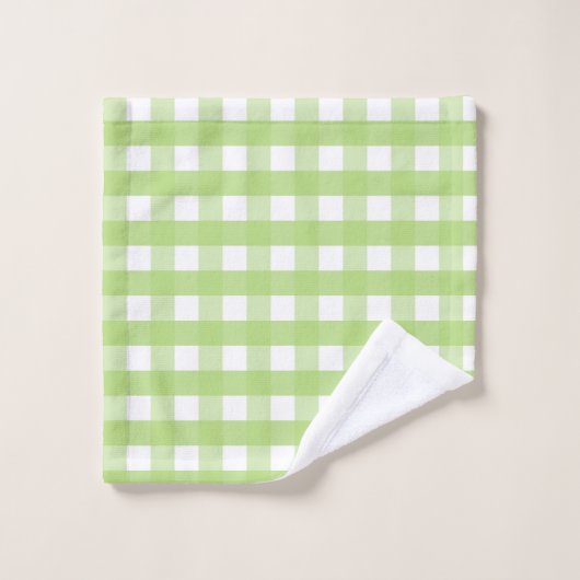 Apple Green und White Gingham Karo Badhandtuch Set (Waschlappen)