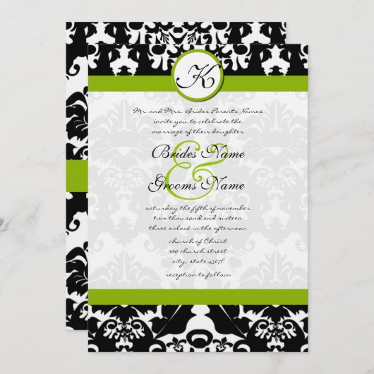 Apple Green Viktorianisch Damask Einladung (Vorne/Hinten)