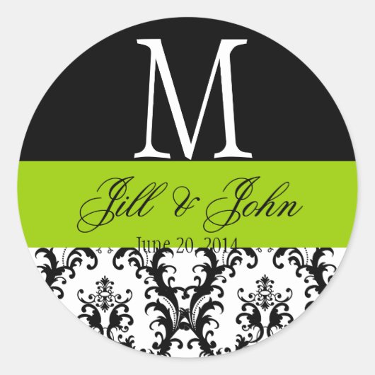 Apple Green Wedding Monogram Date Damask Sticker (Vorderseite)