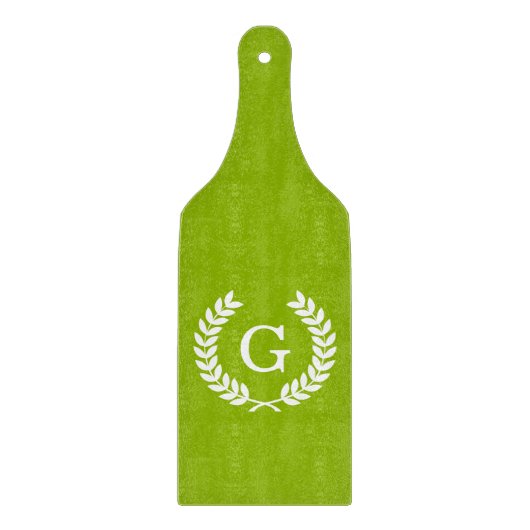 Apple Green Wheat Laurel Wreath Initial Monogram Schneidebrett (Vorderseite)